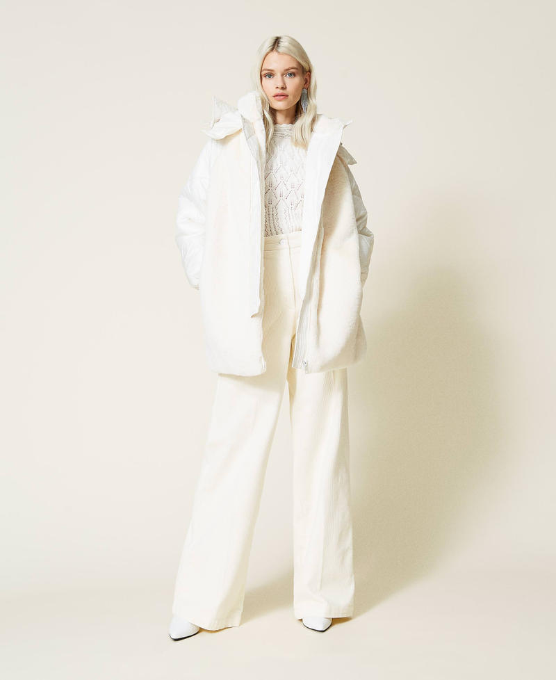 Quilted puffer jacket with inserts Woman, White | TWINSET Milano