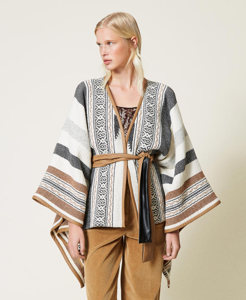 Textured wool blend poncho Snow Stripe Design Mat Woman 212TT2220-01