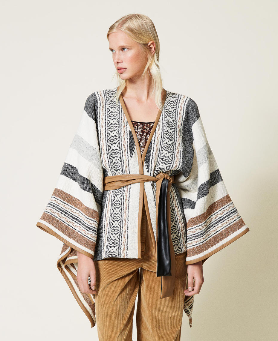 Textured wool blend poncho Snow Stripe Design Mat Woman 212TT2220-01