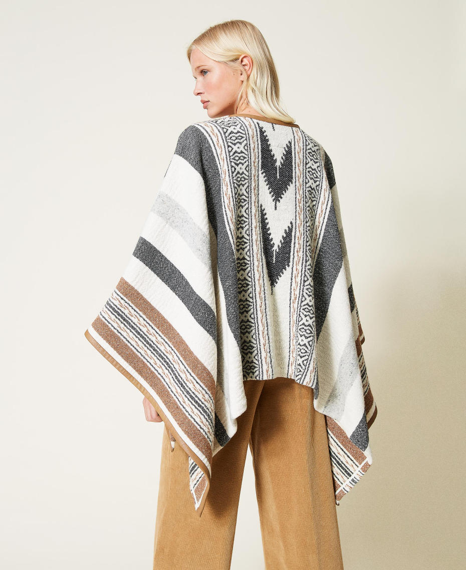Textured wool blend poncho Snow Stripe Design Mat Woman 212TT2220-03