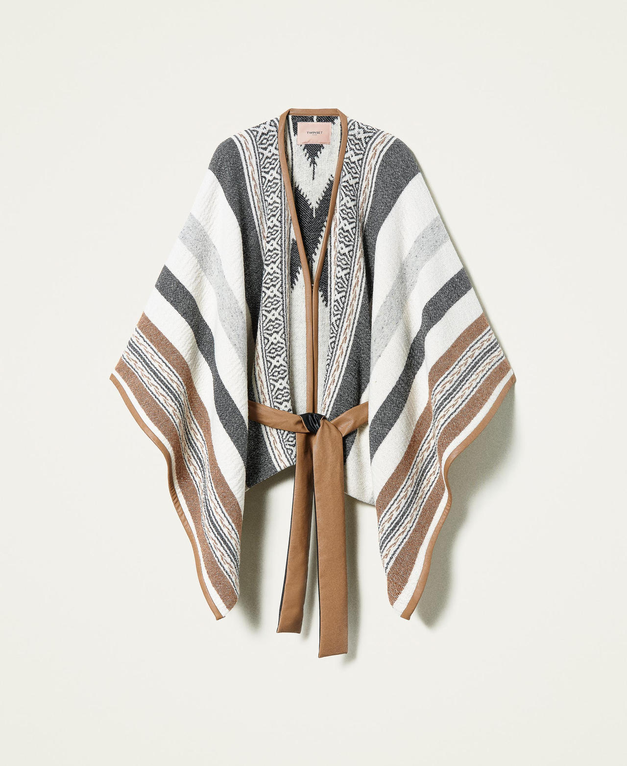 Textured wool blend poncho Snow Stripe Design Mat Woman 212TT2220-0S