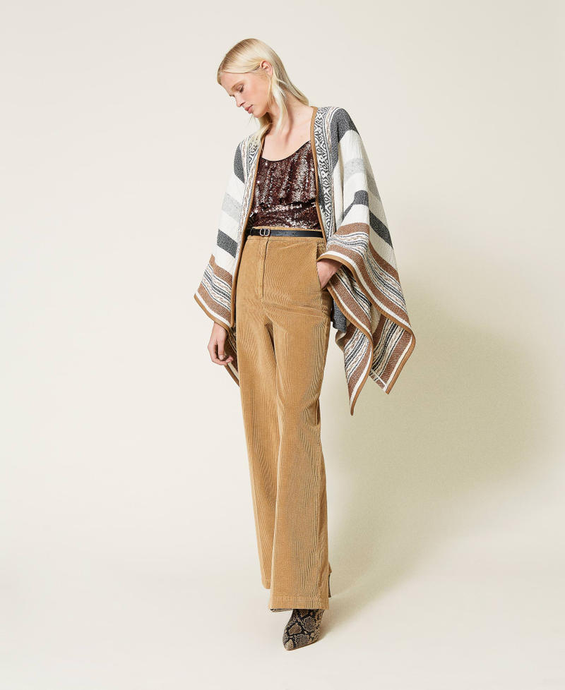 Textured wool blend poncho Snow Stripe Design Mat Woman 212TT2220-0T