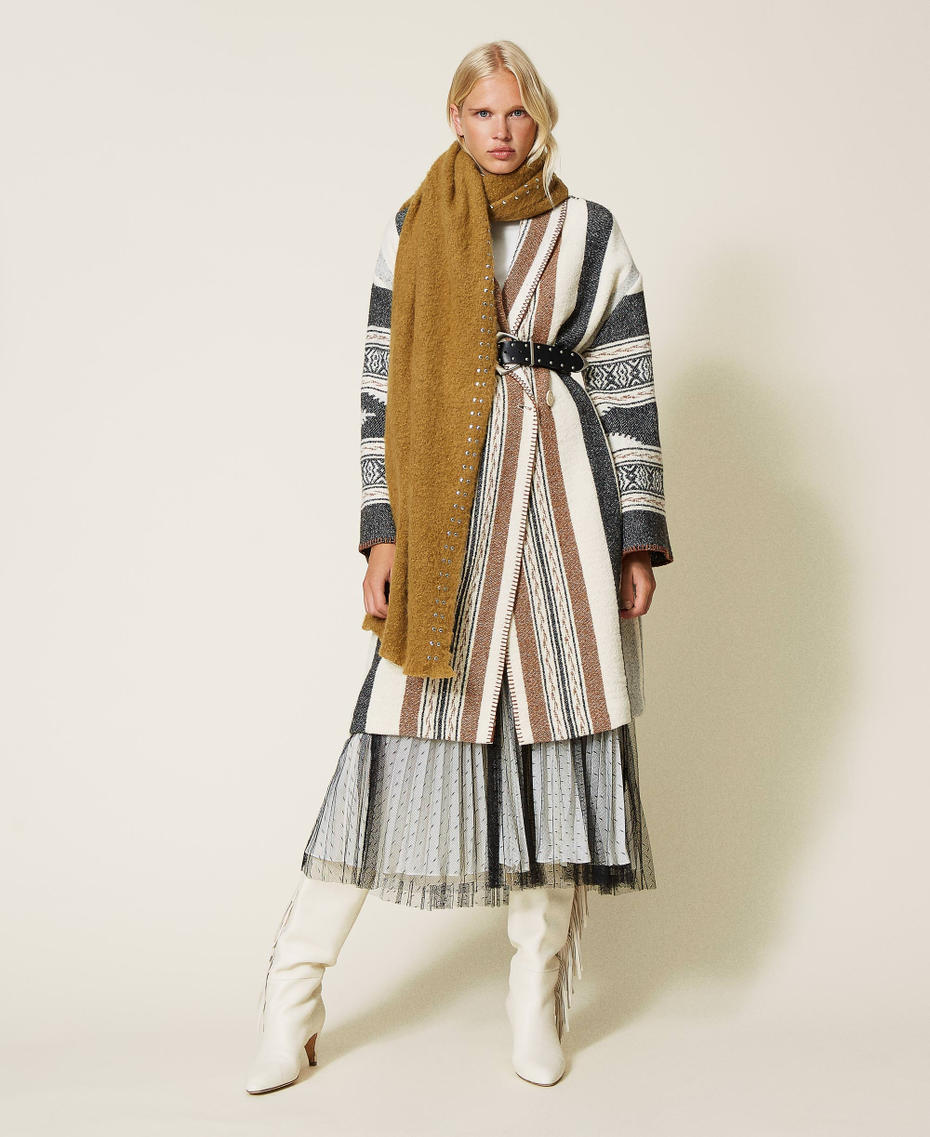 Textured wool blend coat Snow Stripe Design Mat Woman 212TT2221-0T