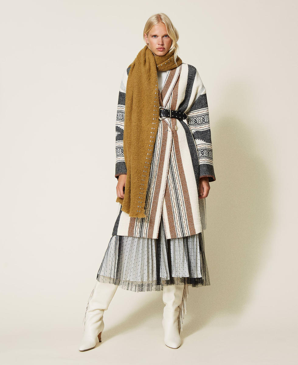 Textured wool blend coat Snow Stripe Design Mat Woman 212TT2221-0T