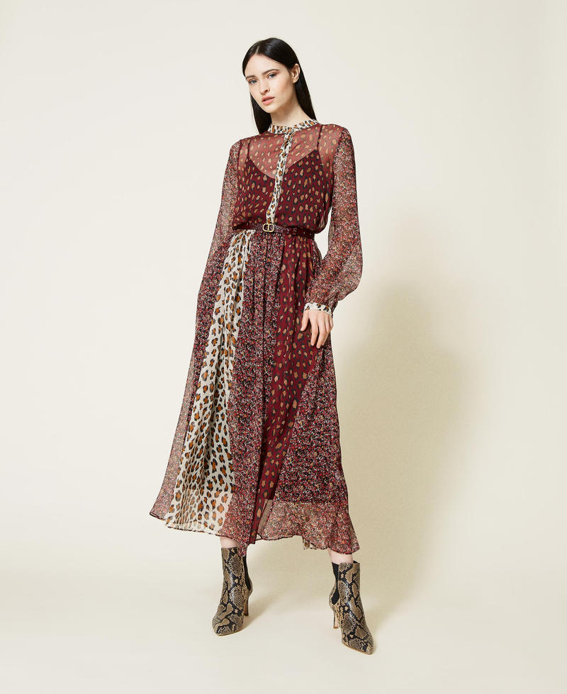 Длинное платье из креп-шифона с поясом Принт Полоска Цветок Животный женщина 212TT2250-01