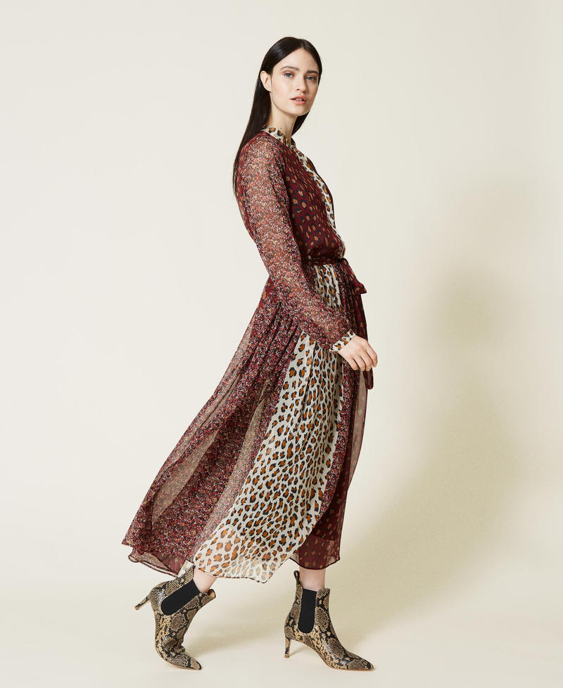 Long creponne dress with belt Striped Floral Animal Print Woman 212TT2250-02