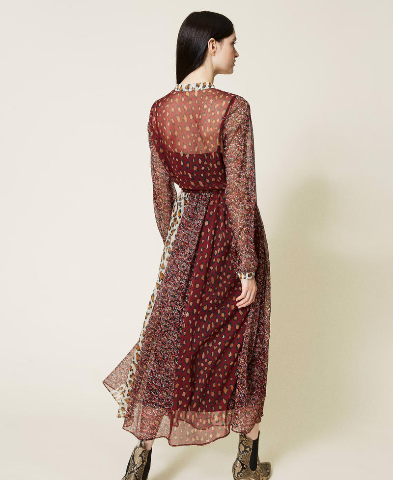Maxikleid aus Krepon mit G&uuml;rtel Streifen-Blumen-Animalprint Frau 212TT2250-04