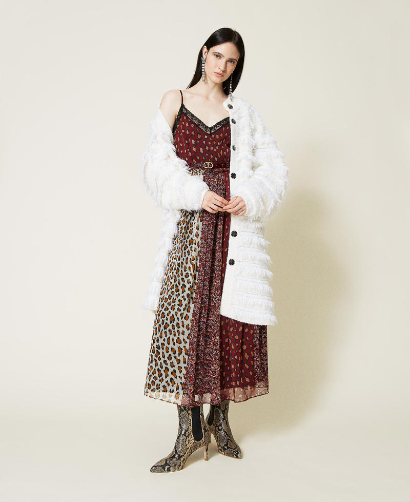 Kleid aus bedrucktem Krepon Streifen-Blumen-Animalprint Frau 212TT2251-0T