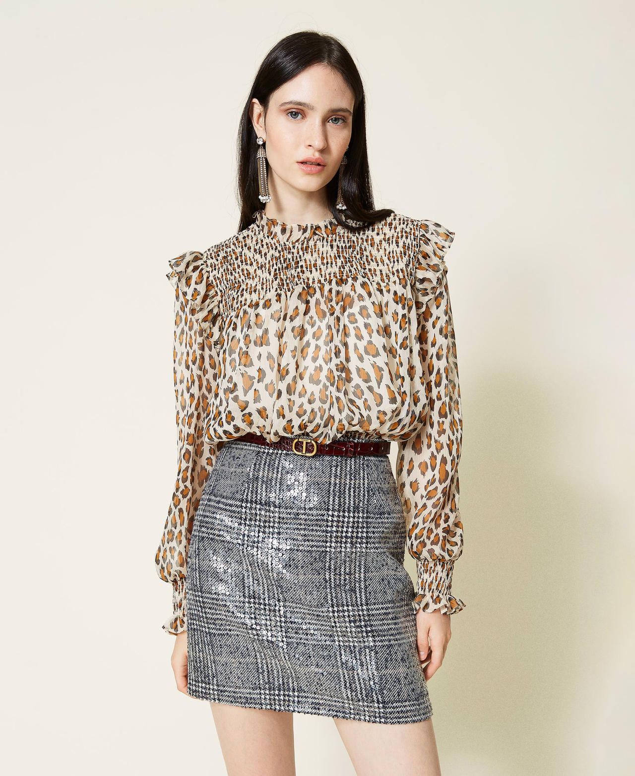 Blusa de crep&eacute; con estampado animal print Estampado Animal Print Blanco &laquo;Nieve&raquo; Mujer 212TT2260-02