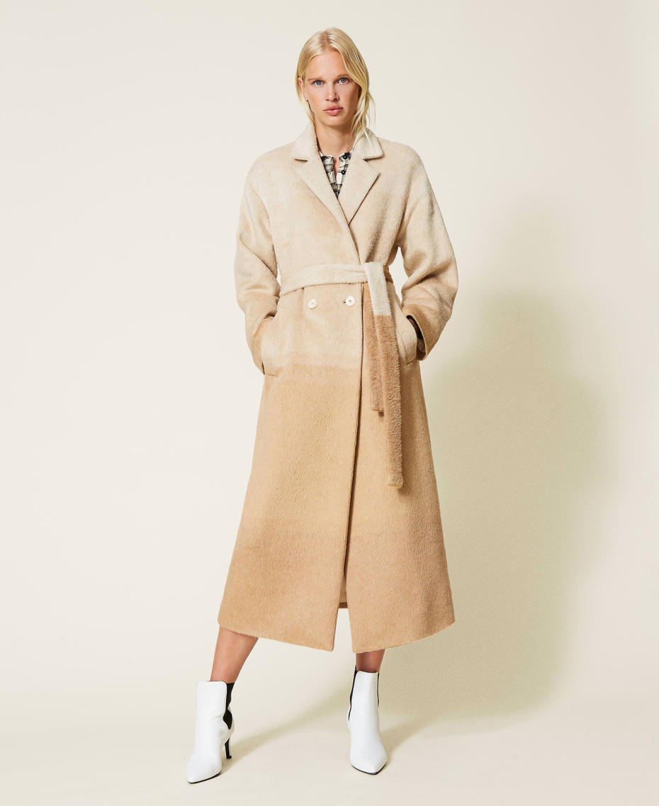 Wool blend long coat “Golden Rock” Beige /”Creme Brulè” Beige Fadeout Cloth Woman 212TT2310-03