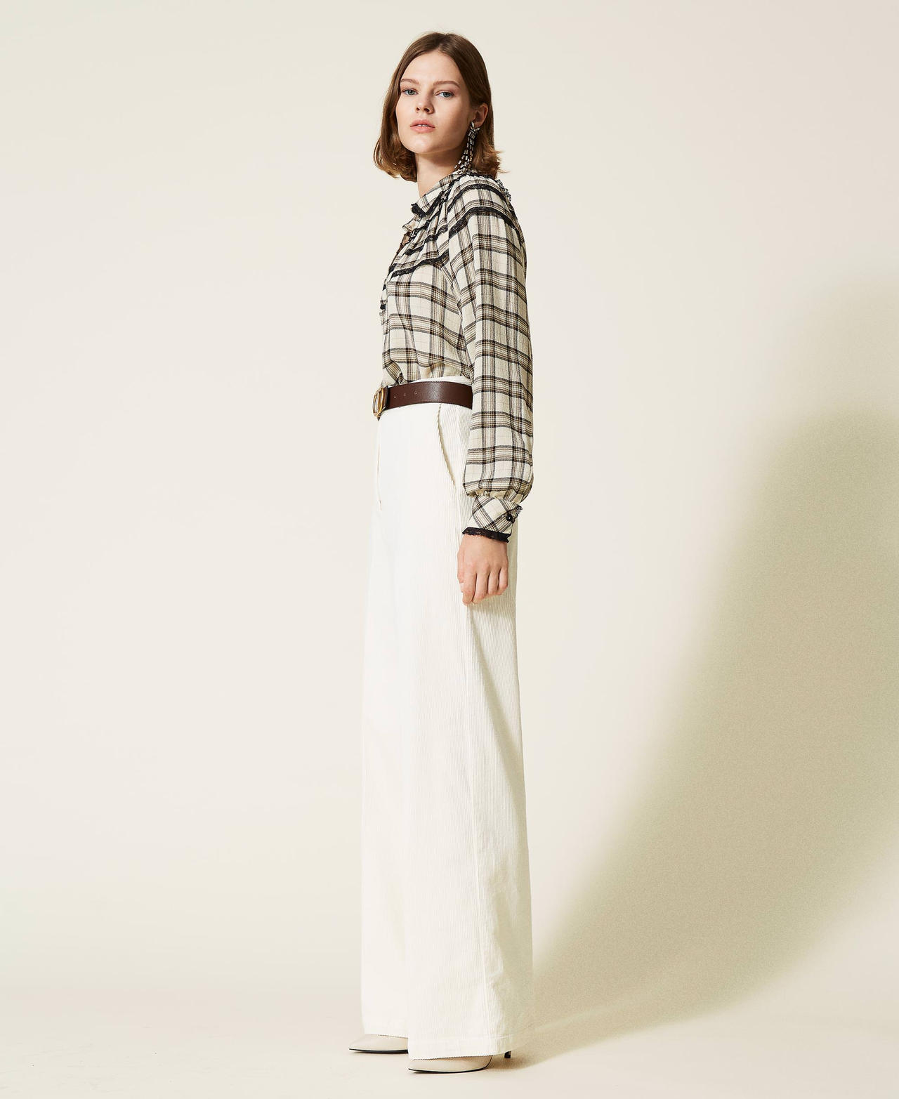 Corduroy palazzo trousers White Snow Woman 212TT2324-02