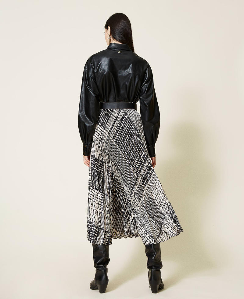 Long skirt with houndstooth print Two-tone Black / “Snow” White Check Print Woman 212TT2340-03