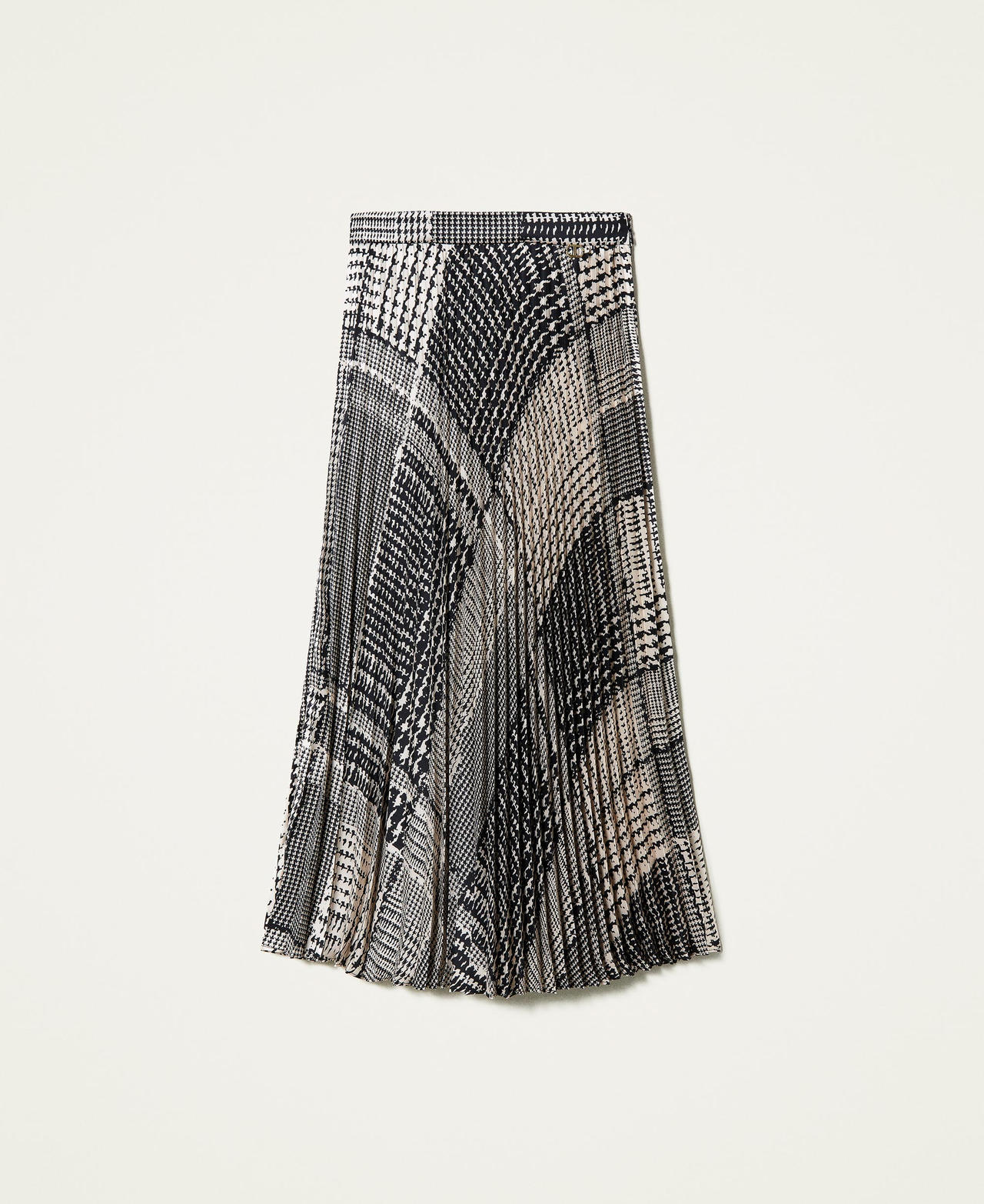 Long skirt with houndstooth print Two-tone Black / “Snow” White Check Print Woman 212TT2340-0S