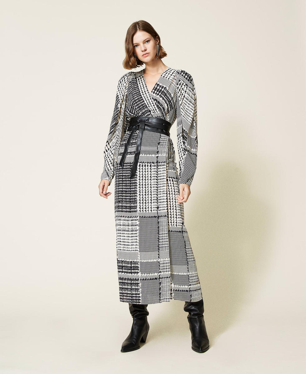Robe longue avec imprime pied de poule Femme Noir TWINSET Milano