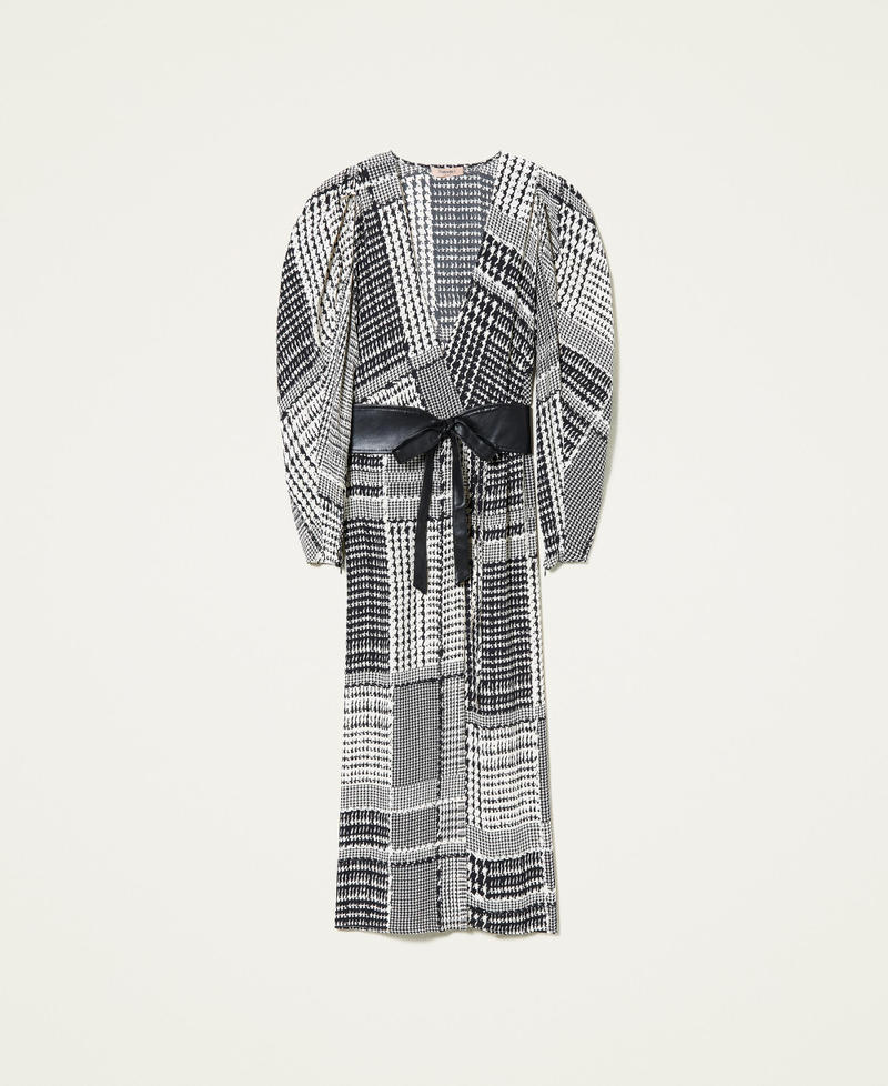 Robe longue avec imprimé pied-de-poule Imprimé Carreaux Bicolore Noir / Blanc « Neige » Femme 212TT234A-0S
