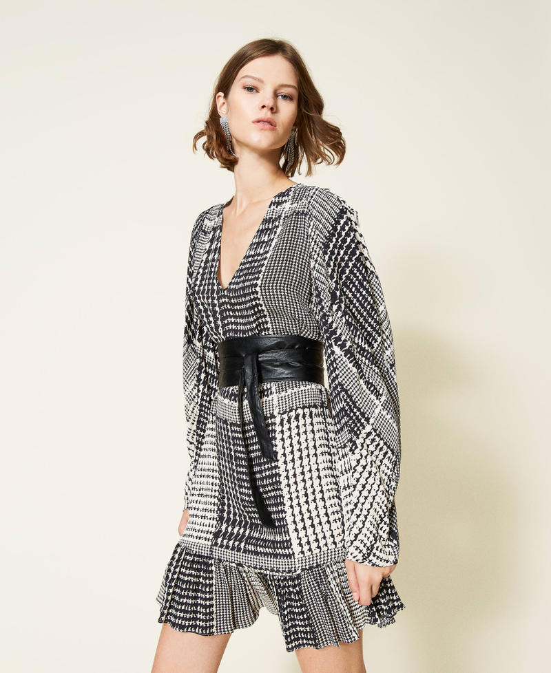 Dress with houndstooth print Two-tone Black / “Snow” White Check Print Woman 212TT234C-01