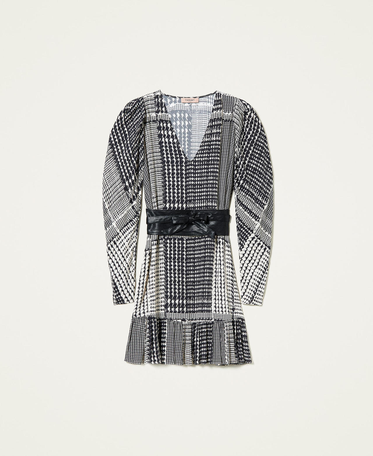 Dress with houndstooth print Two-tone Black / “Snow” White Check Print Woman 212TT234C-0S