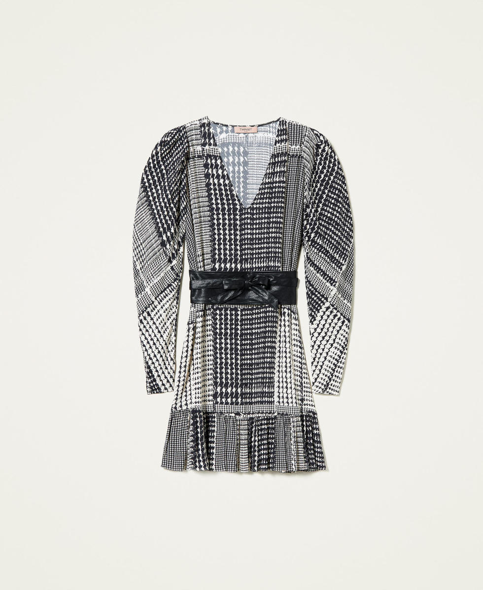 Dress with houndstooth print Two-tone Black / &ldquo;Snow&rdquo; White Check Print Woman 212TT234C-0S
