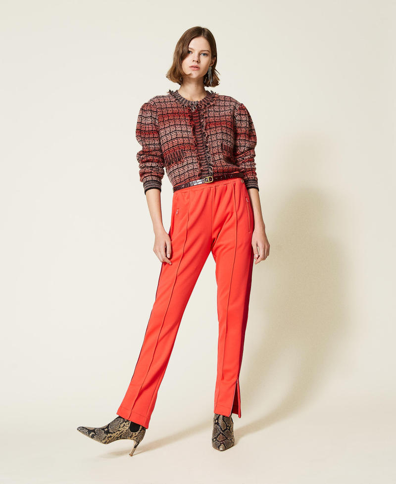 Cigarette trousers with side bands Two-tone Coral Candy / Dark Raspberry Woman 212TT2360-01