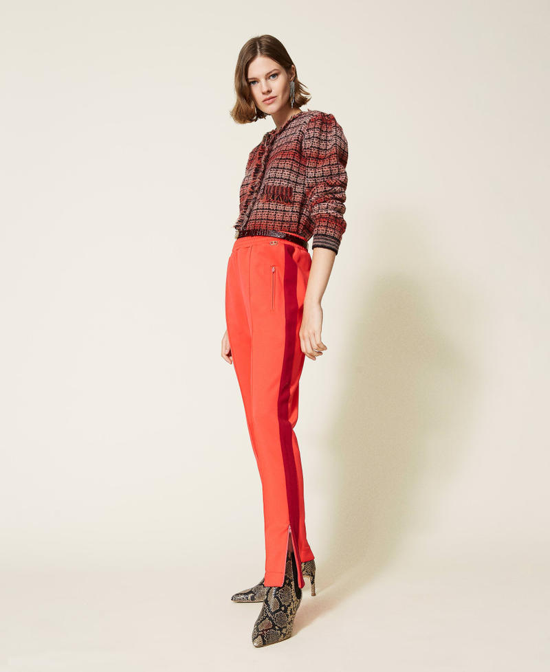 Cigarette trousers with side bands Two-tone Coral Candy / Dark Raspberry Woman 212TT2360-02