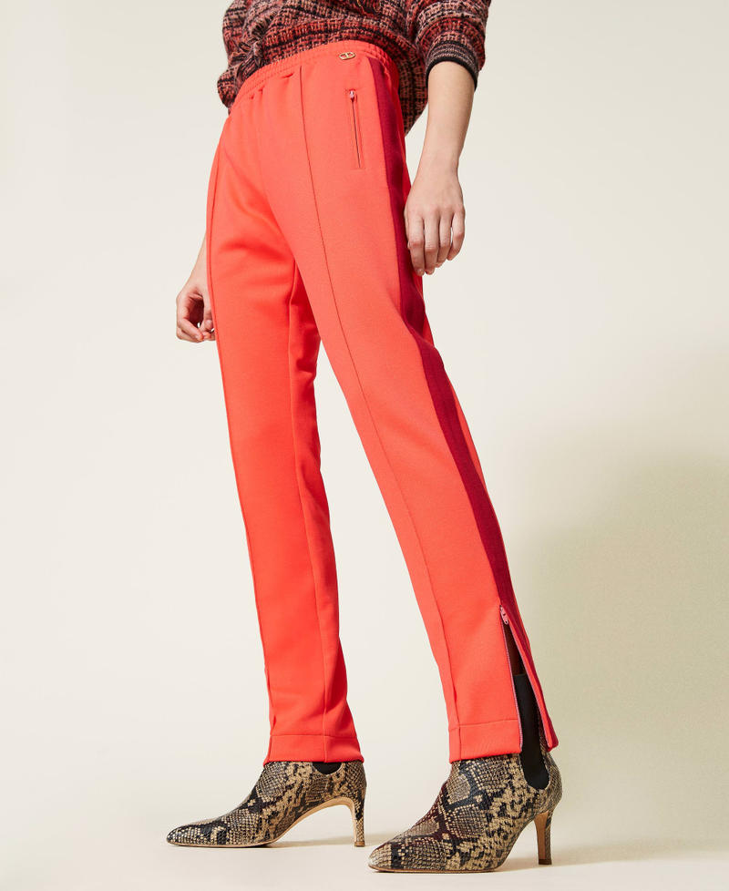 Cigarette trousers with side bands Two-tone Coral Candy / Dark Raspberry Woman 212TT2360-05
