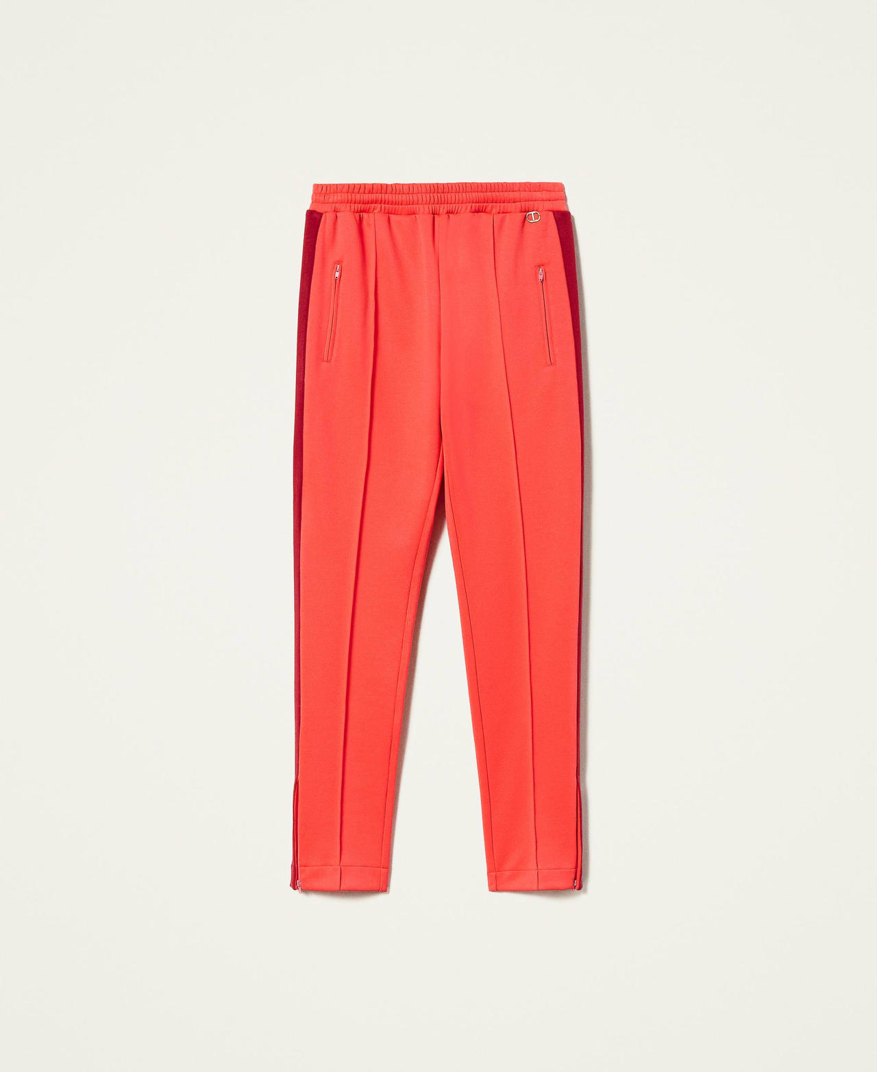 Pantalon cigarette avec bandes latérales Bicolore Coral Candy / Rouge Framboise Foncé Femme 212TT2360-0S