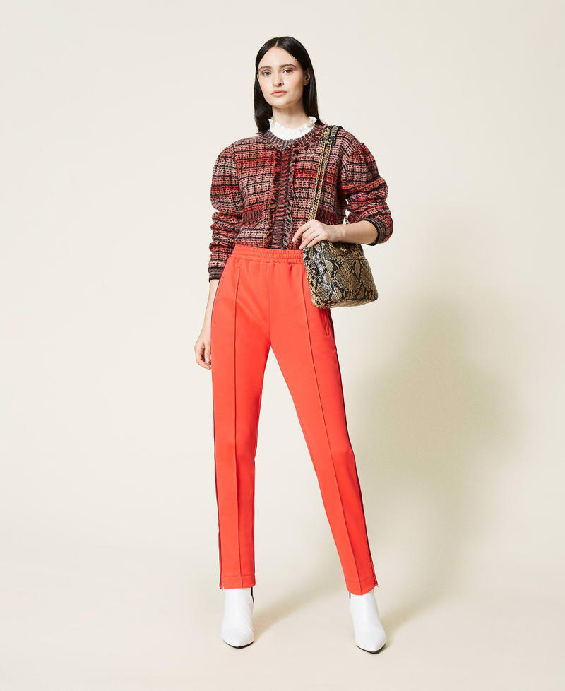 Cigarette trousers with side bands Two-tone Coral Candy / Dark Raspberry Woman 212TT2360-0T