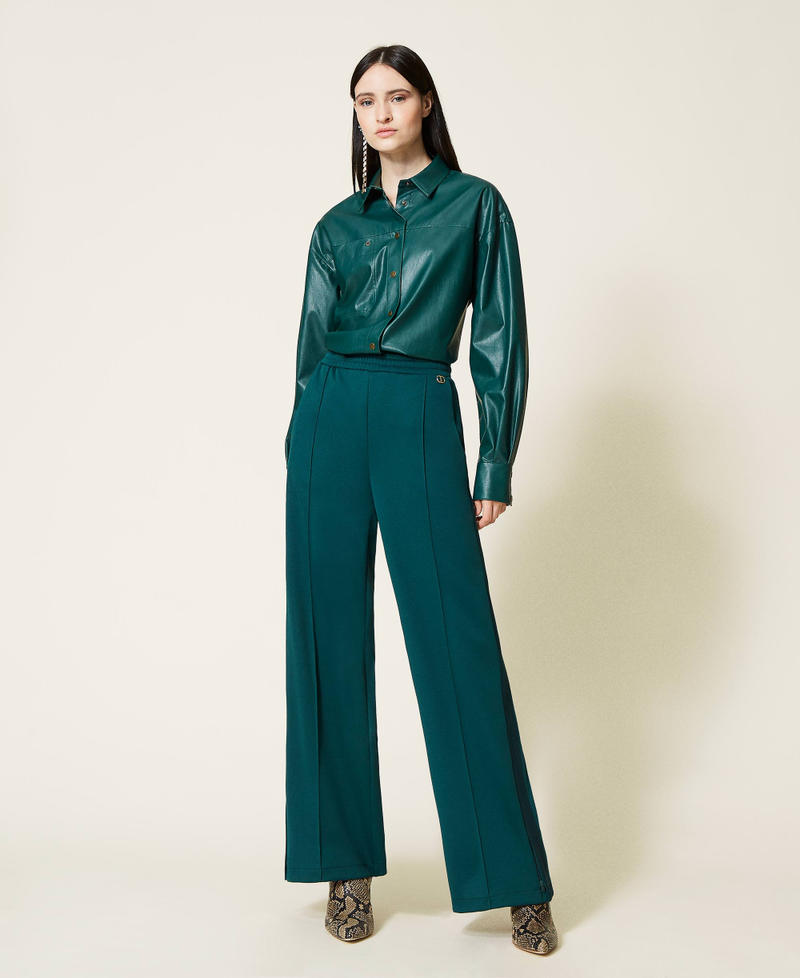 Palazzo trousers with bands Two-tone Dark Green / Python Woman 212TT2361-02