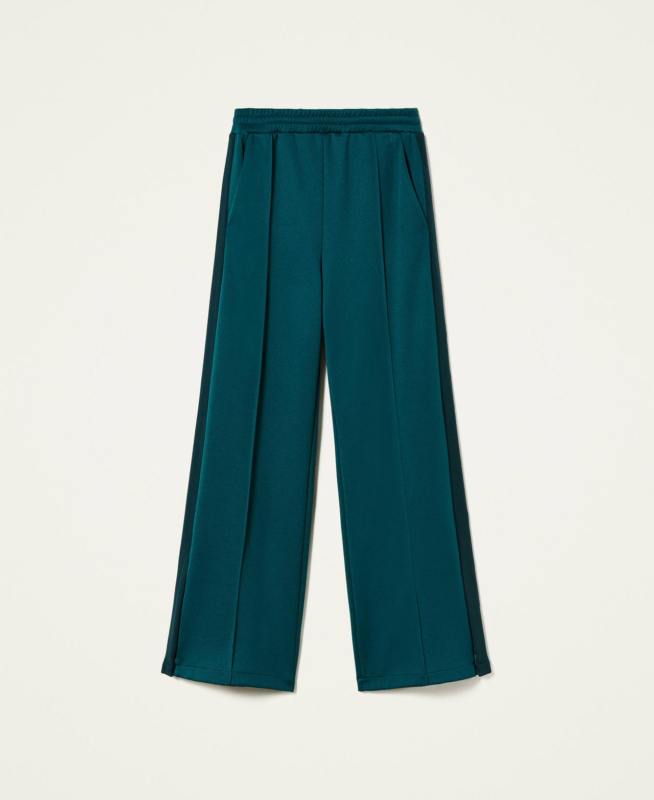 Pantaloni a palazzo con bande Bicolor Verde Scuro / Pitone Donna 212TT2361-0S