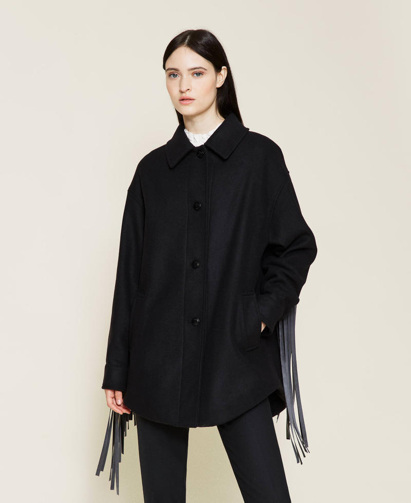 Blouson caban en drap avec franges Noir Femme 212TT2370-01