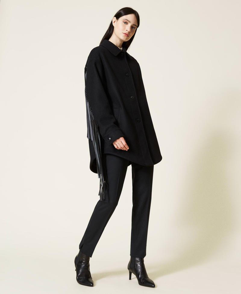 Blouson caban en drap avec franges Noir Femme 212TT2370-02