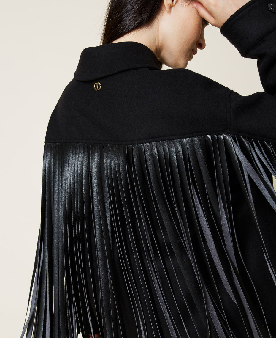 Blouson caban en drap avec franges Noir Femme 212TT2370-04