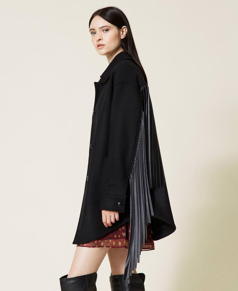 Blouson caban en drap avec franges Noir Femme 212TT2370-05