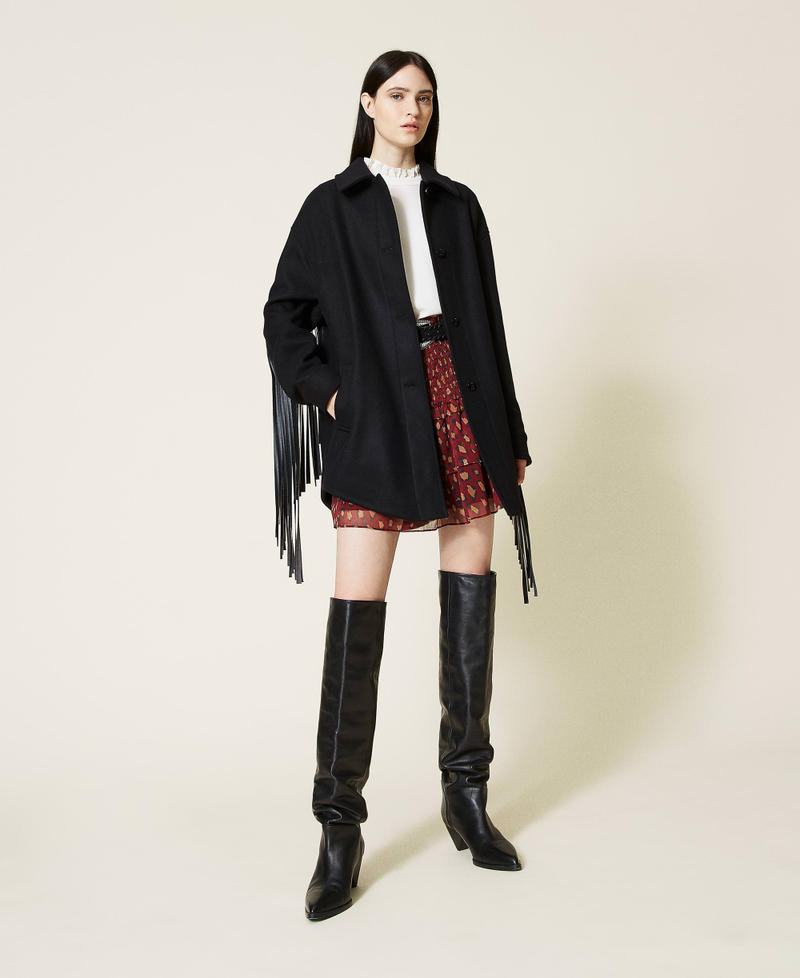 Blouson caban en drap avec franges Noir Femme 212TT2370-0T