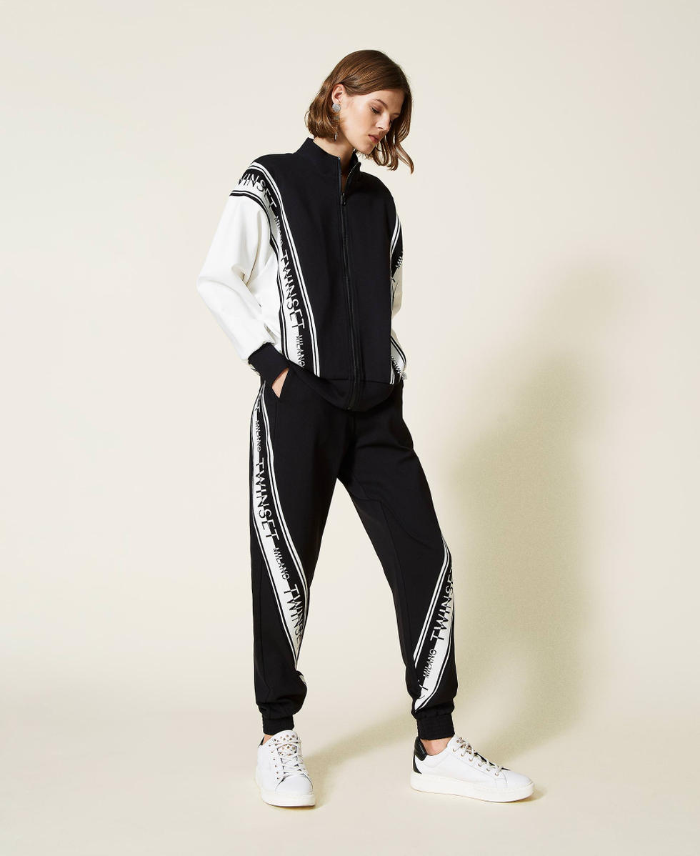 Felpa in maglia bicolore con logo Donna Nero TWINSET Milano
