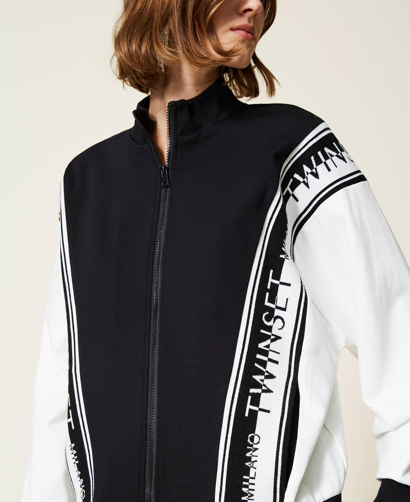 Two-tone knit sweatshirt with logo Bicolour Black / "Snow" White Woman 212TT2380-06
