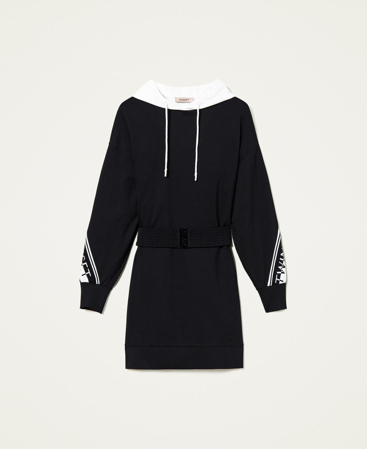 Robe en maille bicolore avec logo Bicolore Noir / Blanc Neige Femme 212TT2382-0S