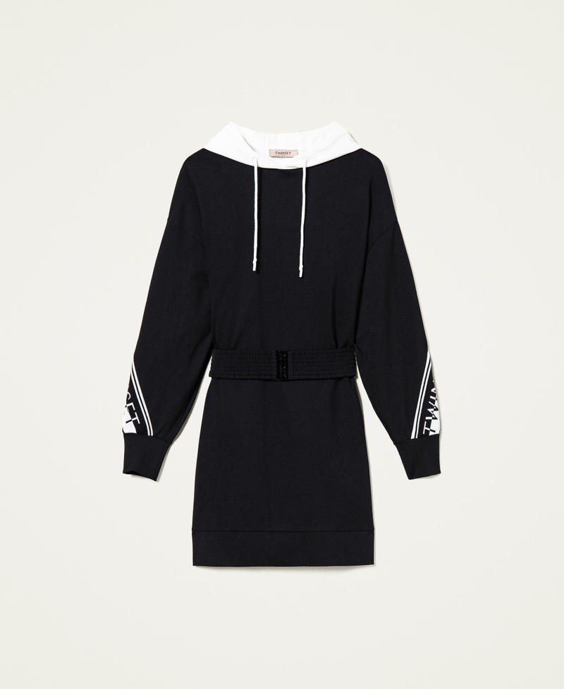 Robe en maille bicolore avec logo Bicolore Noir / Blanc Neige Femme 212TT2382-0S