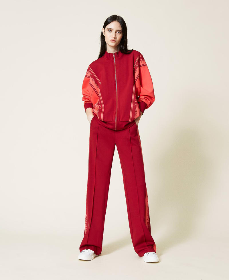 Sweat-shirt et pantalon en maille avec logo Bicolore Rouge Framboise Foncé / Coral Candy Femme 212TT2385-01