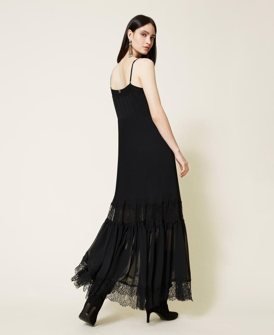 Длинное шифоновое платье с кружевом Черный женщина 212TT2391-04