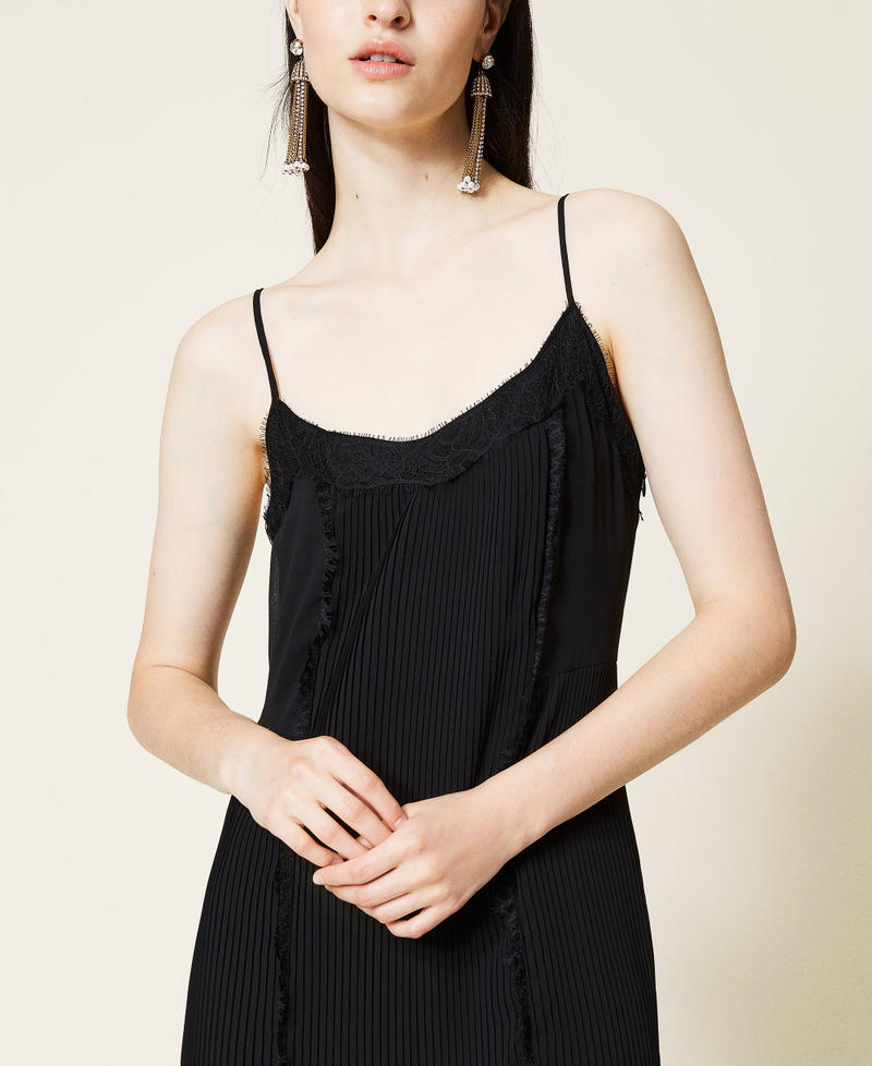 Long chiffon dress with lace Black Woman 212TT2391-06