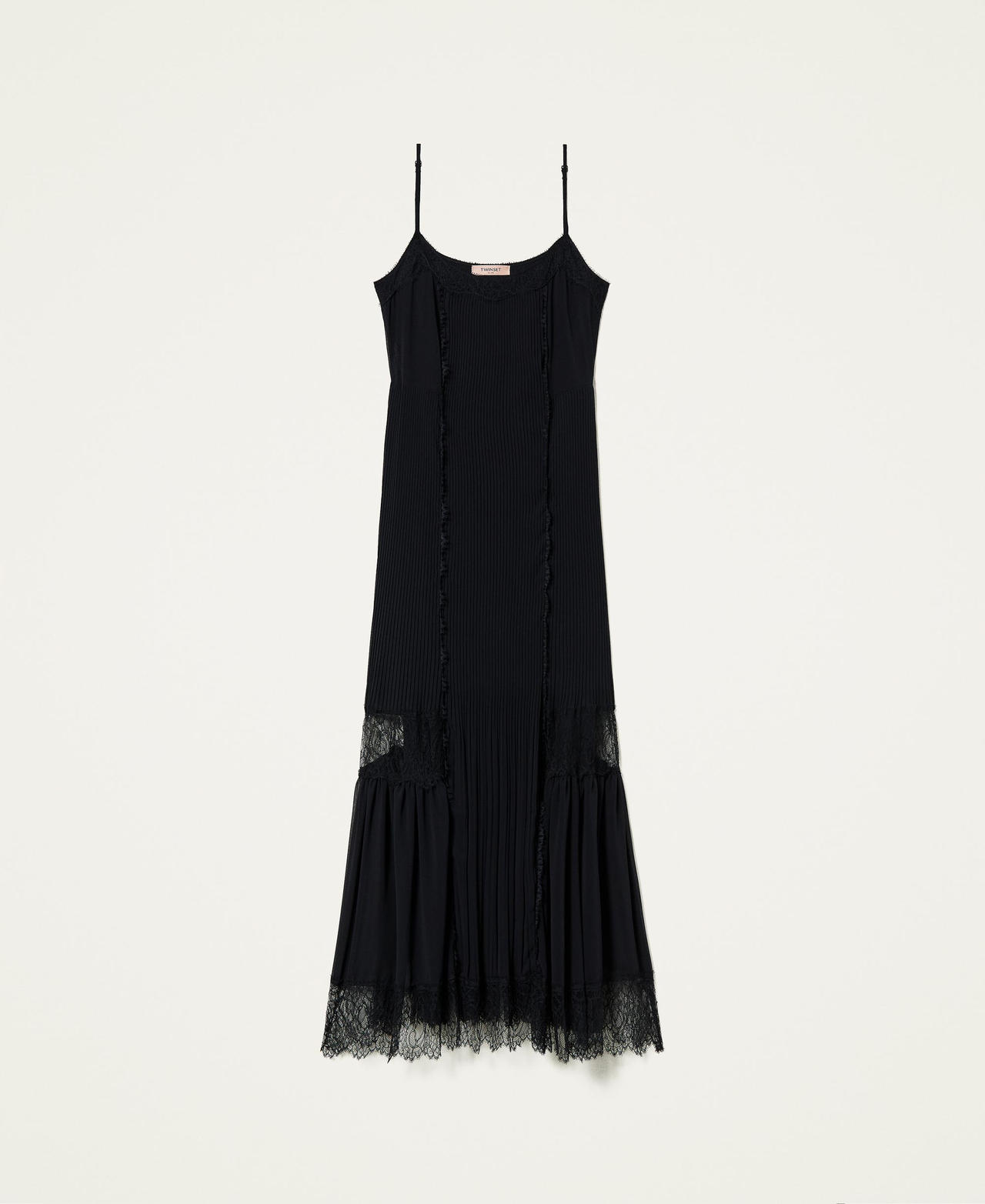 Long chiffon dress with lace Black Woman 212TT2391-0S