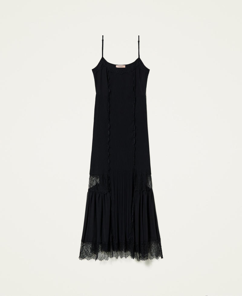 Long chiffon dress with lace Black Woman 212TT2391-0S