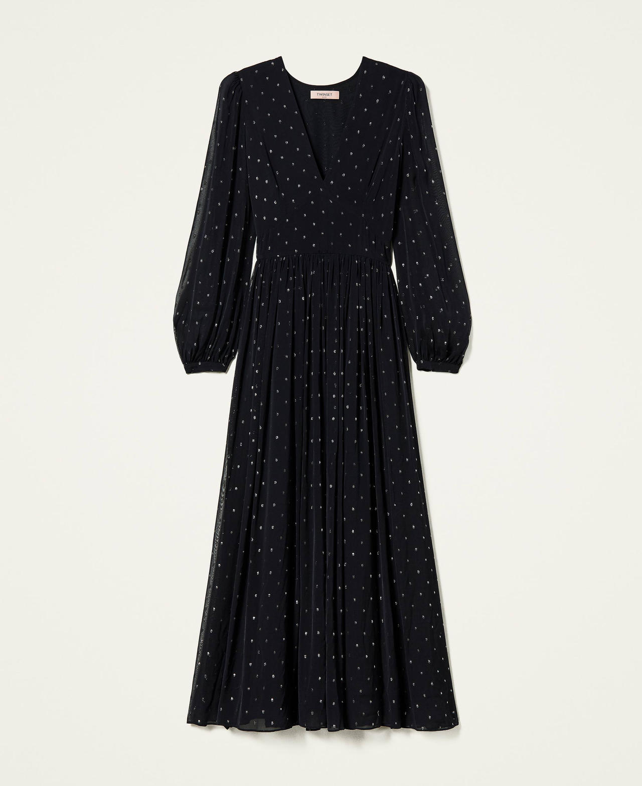 Длинное платье из шифона с обрезанными нитями Черный женщина 212TT2400-0S