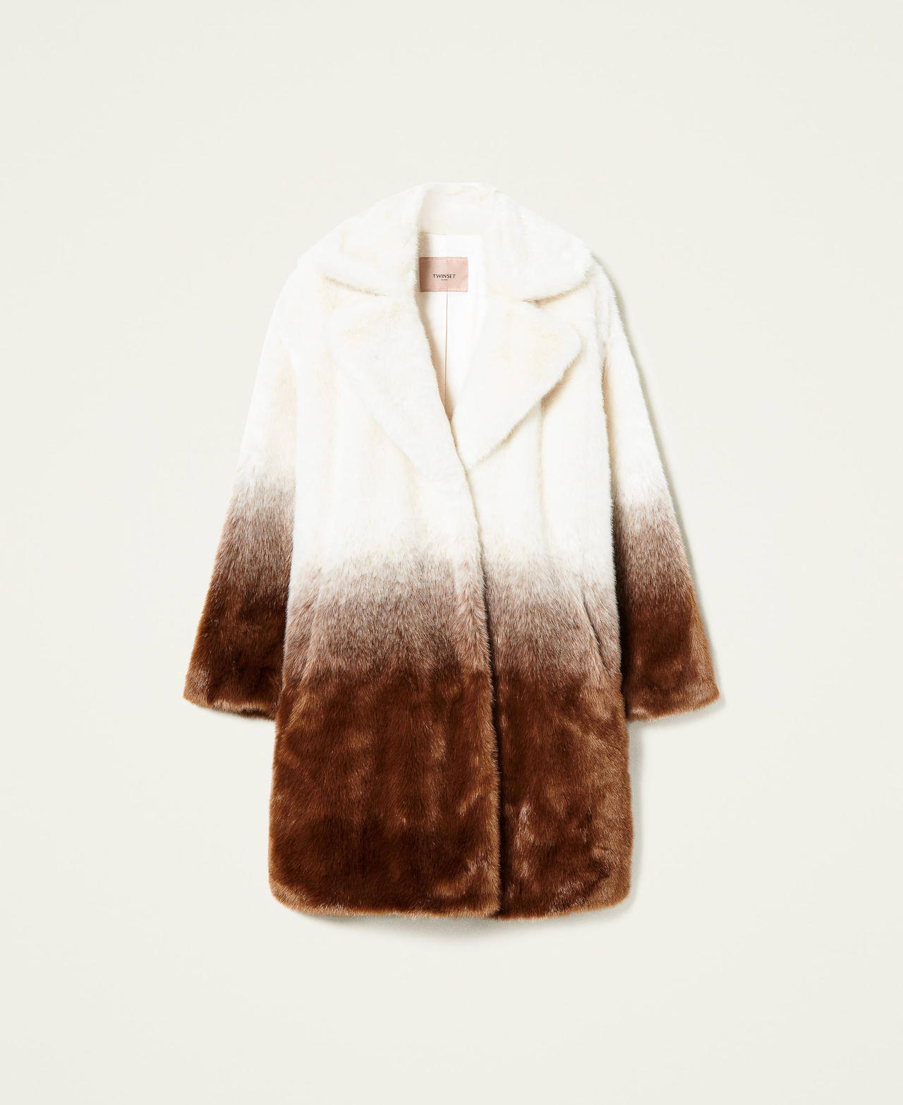 Пальто из ткани с градиентной окраской Дымчатый Снег/Бежевый "Золотая скала" женщина 212TT2440-0S