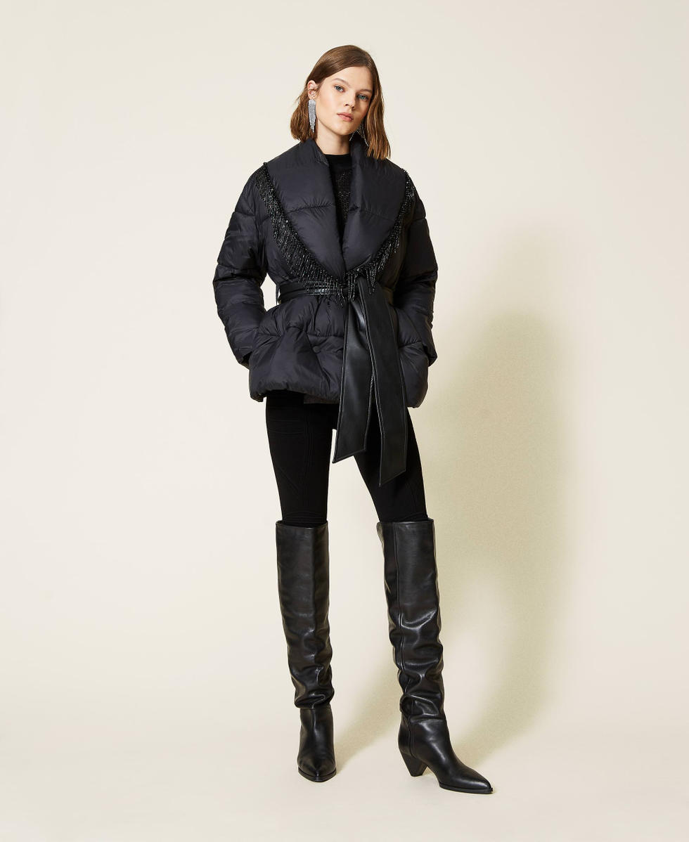 Doudoune avec franges en perles Noir Femme 212TT2451-0T