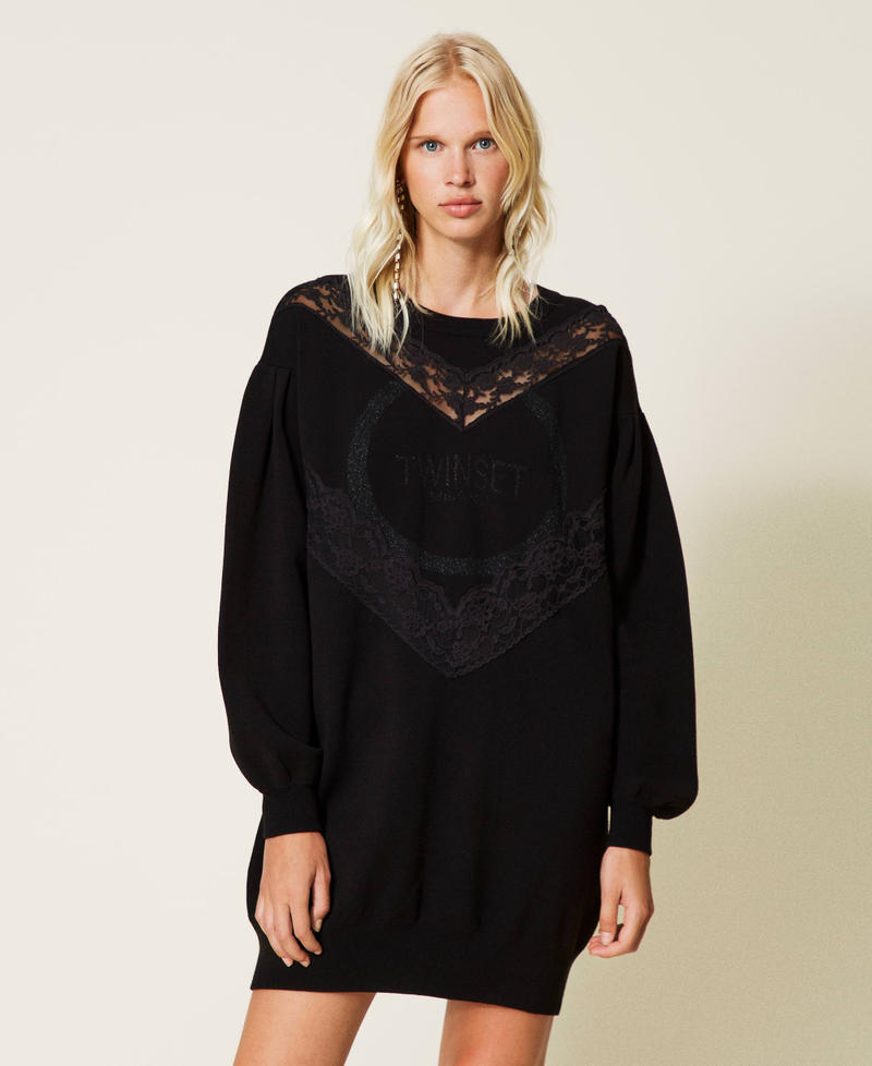 Knit dress with lace and logo Black Woman 212TT3041-01