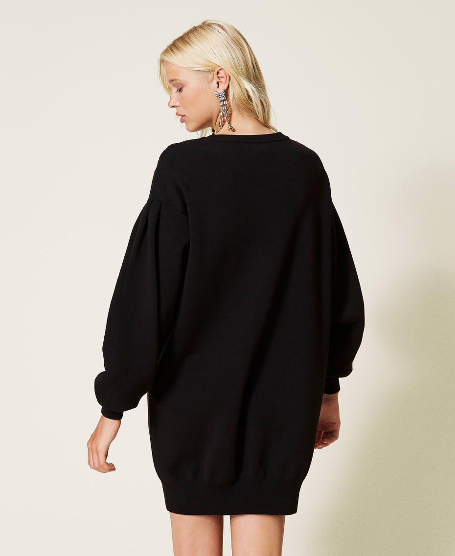 Strickkleid mit Spitze und Logo Schwarz Frau 212TT3041-03