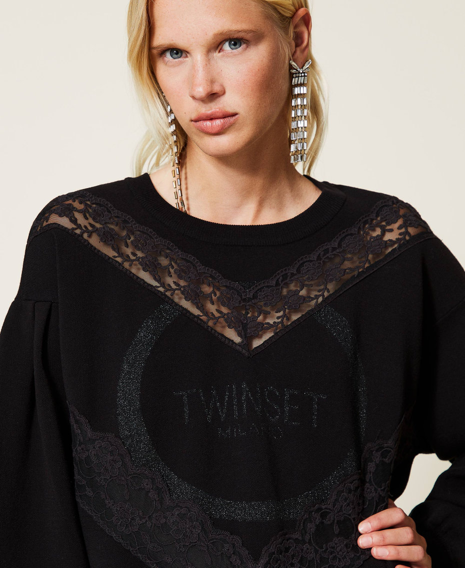 Robe en maille avec dentelle et logo Noir Femme 212TT3041-04