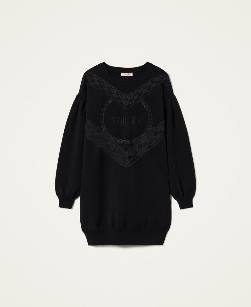 Strickkleid mit Spitze und Logo Schwarz Frau 212TT3041-0S